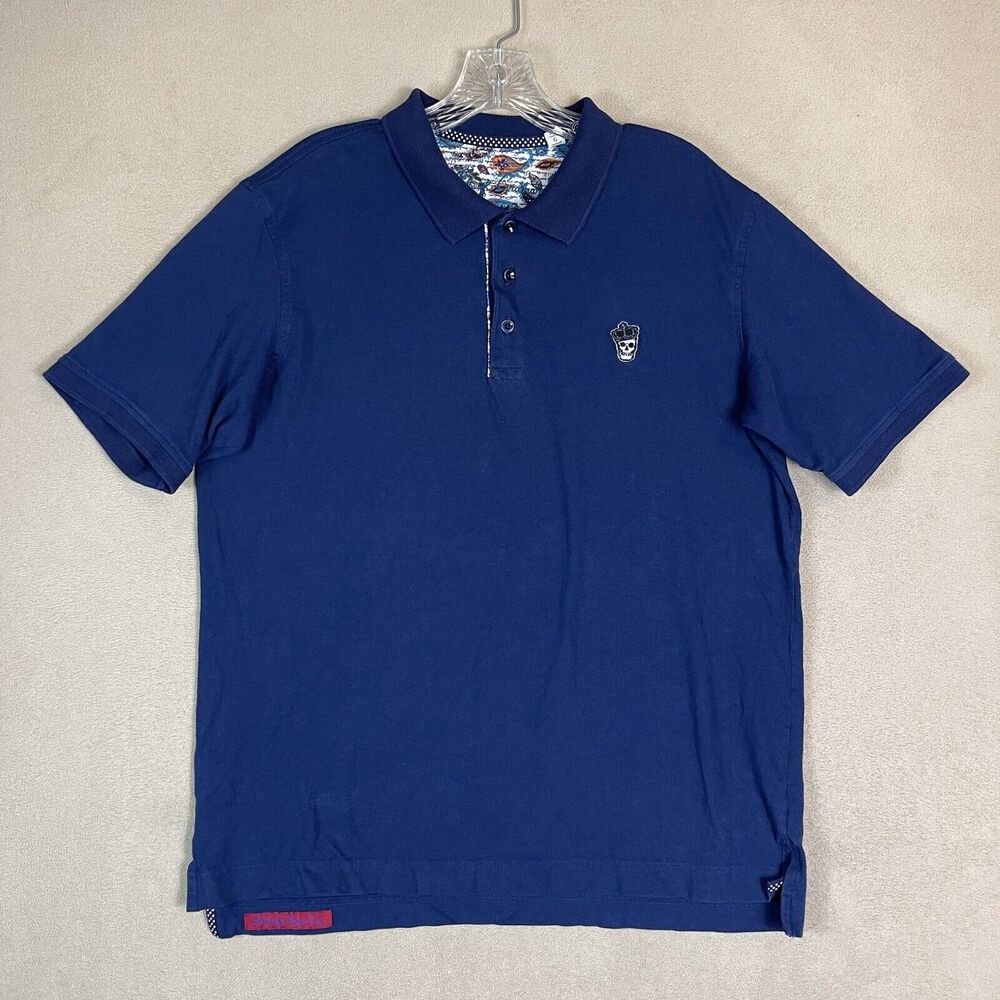 Robert Graham Shirt Mens Large Blue Lucifer Embroidered Skull Knit Polo